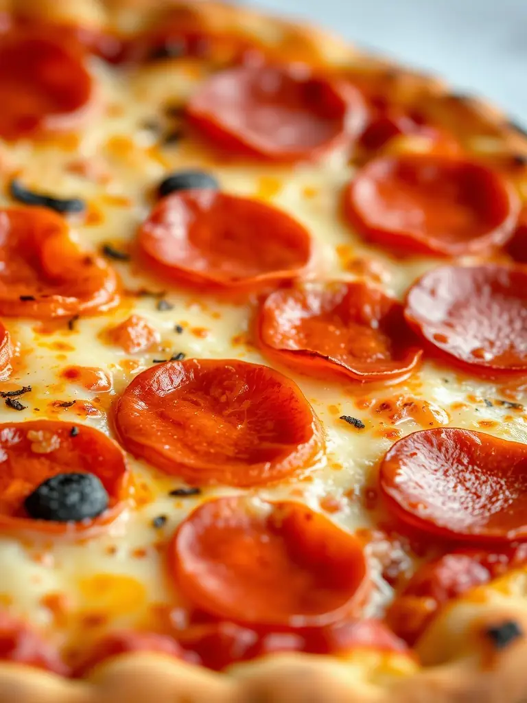 A mouth-watering image of a classic meat lover's pizza with pepperoni, sausage, and bacon, showcasing the rich and savory toppings.